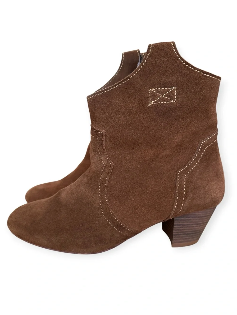 ZARA Trafaluc Brown Suede Western Cowboy Ankle Boots US Size 8 Made in Spain